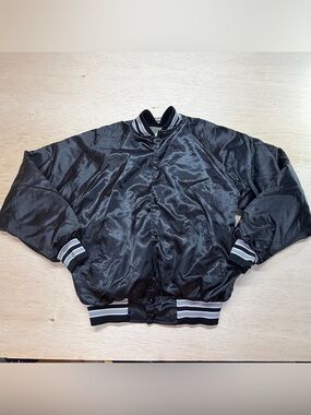 Vintage Jonler California Black Satin Bomber Jacket - Made in USA - Size Large